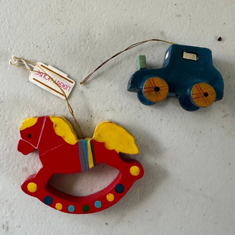 Vintage 60s 70s Liberty House Hand Painted Car Rocking Horse Wooden Ornaments